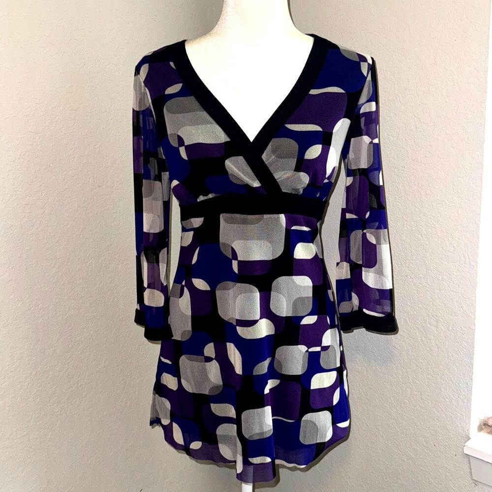 INC International Concepts Dress Womens Medium Purple Black Y2K VTG Blouse 2000s